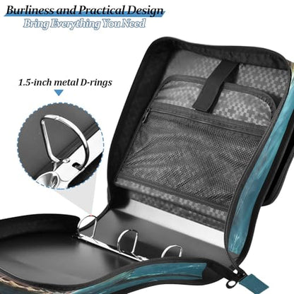 3 Ring Zipper Binder Shark Binder Organizer Portfolio with File and Shoulder Strap & Handle Large Capacity File Folder - color: Shark