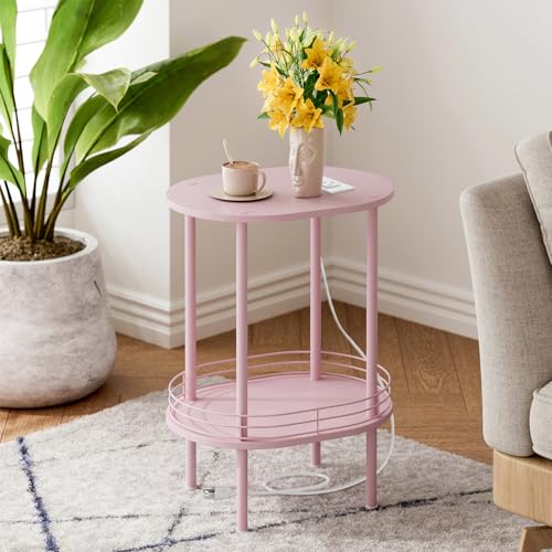 DGSANDGO Pink Side Table with Charging Station,Side Tables Living Room,Nightstand with USB Ports and Outlets,Samll End Table for Small Space,Living Room,Bedroom, Nursery,(1PC,Pink) - color: Pink Power Outlets