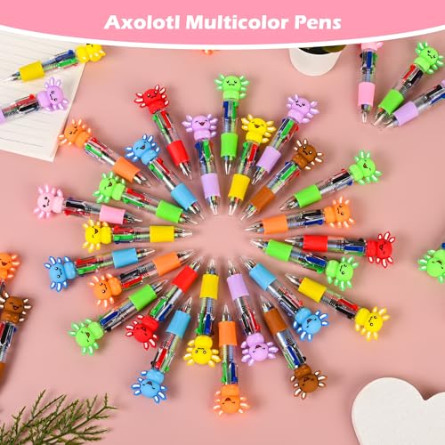 LiYiQ 25 Pcs Axolotl Party Favor Multicolor Pen in One Cartoon Cute Fun 4-in-1 Cute Pens Bulk Kawaii Axolotl Ballpoint Pens for Fun Gifts - style: Axolotl