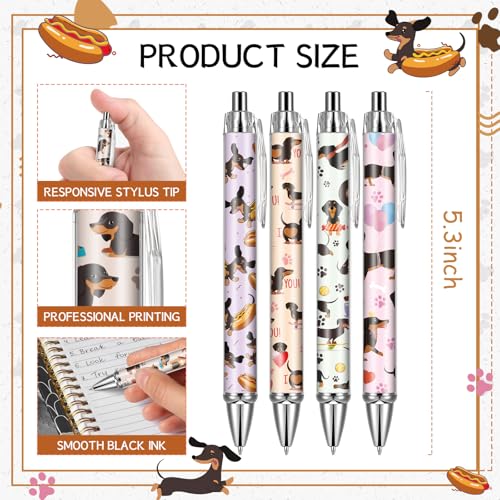 Dachshund Ballpoint Pens Gifts - 24 Pcs Retractable Black Ink Ball Point Pen 1.00 mm Cute Funny Office Supplies for Work School Fancy Gift for Women Men Teacher Students Dog Lover Christmas - style: Dachshund
