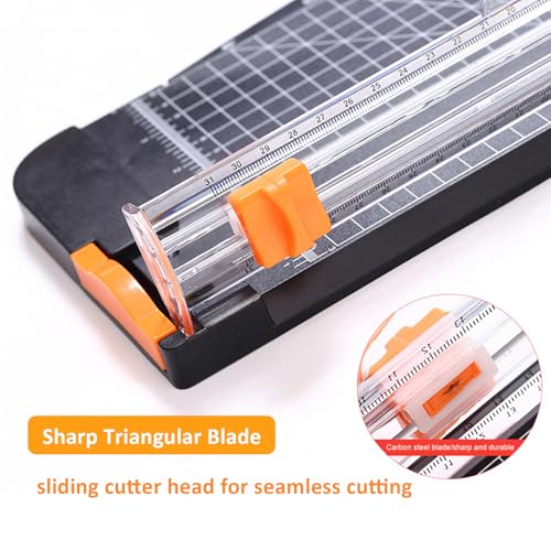 Portable Paper Cutter, 12.2 Inch Desktop A4 Paper Trimmer with Sliding Cutter Head, Side Ruler, and Safety Features for Crafting Photos, Cards, Office Supplies