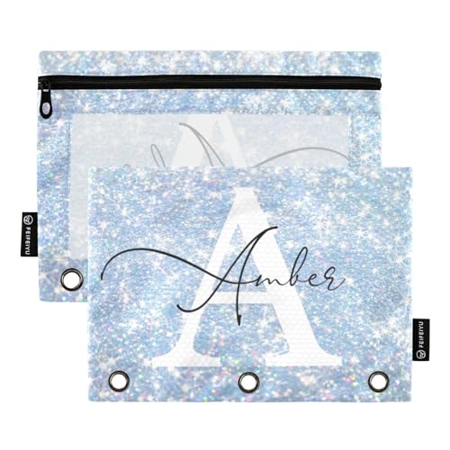 Personalized Pencil Pouch for 3 Ring Binder Pearl Shimmering Glitter Shines Custom Pencil Pouches Case Binder Cosmetic Bag 2 Pack for Office School College Supplies - color: Pearl Shimmering Glitter