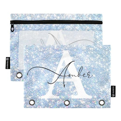 Personalized Pencil Pouch for 3 Ring Binder Pearl Shimmering Glitter Shines Custom Pencil Pouches Case Binder Cosmetic Bag 2 Pack for Office School College Supplies - color: Pearl Shimmering Glitter