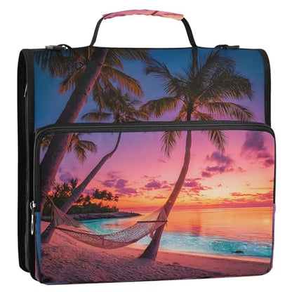 3 Ring Zipper Binder Pink Sunset Ocean Beach Binders Bag with Shoulder Strap 500 Sheets Paper Organizer Trapper Keeper Documents Storage File Folder for School Office - color: A495