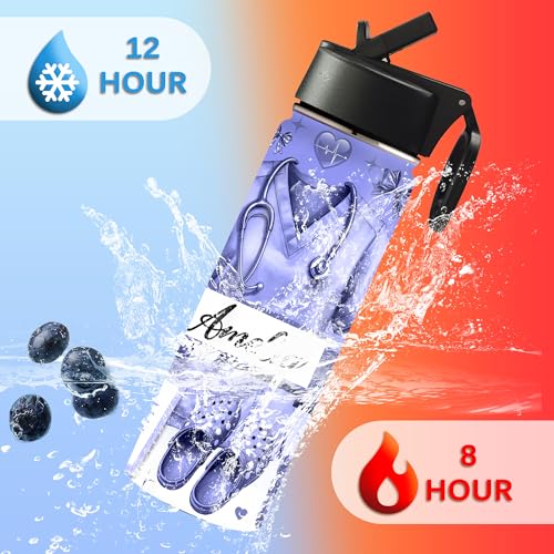 Custom Nurse Water Bottle Personalized Stainless Steel Insulated with Lid 18/32oz Customized Name Nurse Gifts for Women Nurses Nursing Graduation Nurse Week Birthday Healthcare Worker - color: Design-5