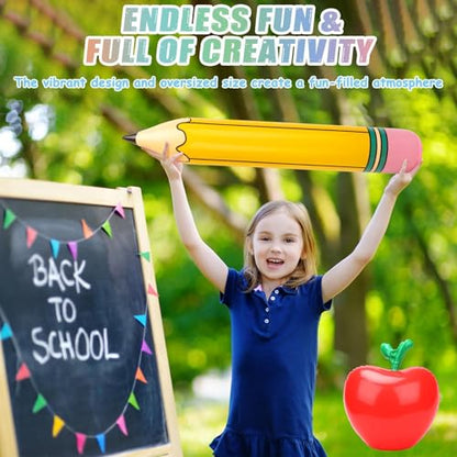 SAYAYA 6 Pcs Large Inflatable Pencil Balloons and 6 Pcs Large Inflatable Red Apple-Shaped Balloons Back to School Hanging Decor for Classroom Garden Room Birthday Party Decorations - style: Pencil & Red Apple