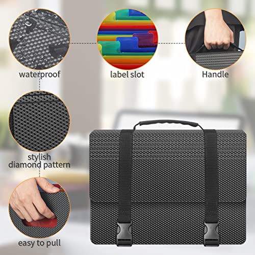 Expanding File Folders,25 Pockets Accordion File Organizer,Expandable Filing Folder with Handle,Portable File Box for Receipt,Bill,Paper,A4/Letter Size,2 Adjustable Straps,Diamond - style: Diamond Style