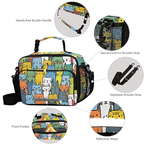 MNSRUU Student Lunch Bag Cute Cat Insulated DinnerTotes Picnic Bag Lunch Box with Adjustable Shoulder Strap for Teen Kids Adults - color: Cat I7925
