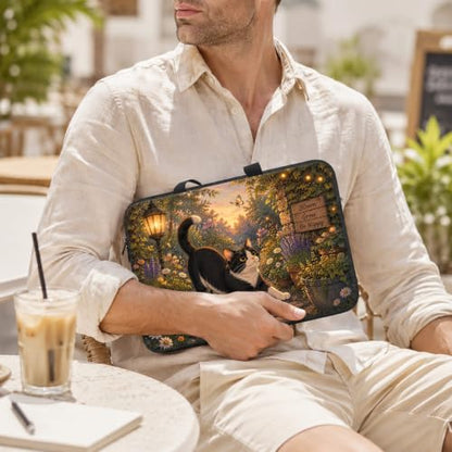 13 Inch Laptop Case Sleeve with Handle, Shockproof Slim Carrying Case | Soft Lining Computer Bag for MacBook Air 13 M3/M2/M1, MacBook Pro 13/14, iPad Pro 13 M4, Black Cat Sunset - color: Black Cat Sunset, size: 13-14 inch