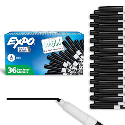EXPO Dry Erase Markers, Low Odor Ink, Black, Fine Tip, 36 Count - Easily Erases, Ideal for Classroom, Home, Office, Back to School, Teacher Supplies - size: 36 Count