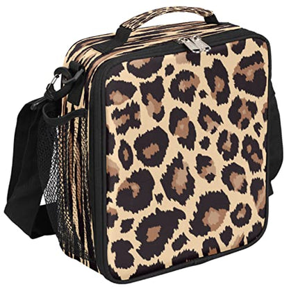 Pardick Leopard Lunch Box for Kids,Students Leopard Animal Skin Print Lunch Bag Tote with Adjustable Shoulder Strap,Insulated Thermal Girls Boys Lunchbox Cooler Bag for School Picnic Travel Outdoor - color: Leopard