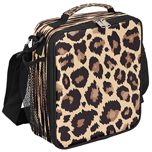 Pardick Leopard Lunch Box for Kids,Students Leopard Animal Skin Print Lunch Bag Tote with Adjustable Shoulder Strap,Insulated Thermal Girls Boys Lunchbox Cooler Bag for School Picnic Travel Outdoor - color: Leopard