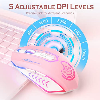 UHURU Gaming Mouse, Wireless Gaming Mouse with 6 Buttons 7 Changeable LED Color up to 10000 DPI, Rechargeable USB Gamer Mouse for PC Laptop (Pink) - color: pink