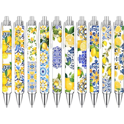 Idealmuzik Capri Lemon Ballpoint Pens Set – Mediterranean Lemon Design Pens for Office, Students & Stationery Lovers – Smooth Writing Pens for Journaling, Notes & Gifts – Bright Aesthetic, 10 Pack - style: New Capri lemon