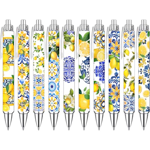 Idealmuzik Capri Lemon Ballpoint Pens Set – Mediterranean Lemon Design Pens for Office, Students & Stationery Lovers – Smooth Writing Pens for Journaling, Notes & Gifts – Bright Aesthetic, 10 Pack - style: New Capri lemon