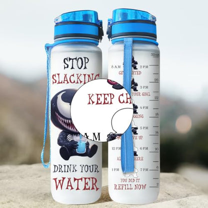 Dark Chibi Cartoon 32oz Water Bottle with Time Marker, Motivational Reusable Plastic Bottle with Flip Lid, Tritan Material, Gift for Movie Fans - color: Hero