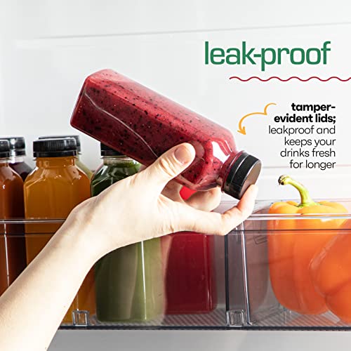 DECADORN 12 oz Juice Bottles with Caps, 20 Pack, Made in USA | BPA-Free Plastic Bottles, Tamper-Evident Lids, Leak-Resistant, Shatterproof, Disposable & Recyclable, for Fridge Storage - size: 12 oz 20 Pack
