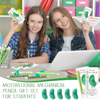 AmazingSpark 30 Sets Back to School Pencils Inspirational Pickle Pencil Gifts Bulk 6 Styles 0.7 mm Mechanical Pencils with Erasers Positive Cards for for School Student Teacher Nurse Staff - style: Pickle