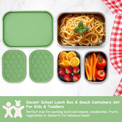 Homikit 3 Pack Kids Lunch Box Set, 18/10 Stainless Steel Bento Boxes with Silicone Lids Leak Proof, 5 Cups Reusable Metal Food Snack Containers for School Daycare, Nontoxic & Dishwasher Safe, Green - color: Green, size: Medium