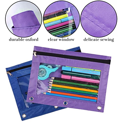 3-Ring Pen Pencil Pouch with Clear Window Stationery Bag Binder Case Classroom Organizers Blue - color: Blue
