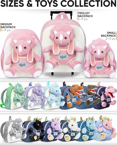 Toddler Luggage for Girls w Dinosaur Toys, Kids Rolling Backpack Girls, Toddler Suitcase, Gifts for 3 4 5 6 Year Old - color: 09 Dinosaur Triceratops, style: Trolley