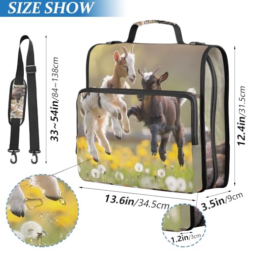 3 Ring Zipper Binder with Shoulder Strap, 500 Sheets Capacity, Multi-Pocket Organizer for School/Office, 1.5 Inch D-Rings Zip Binder (Playful Goats Pattern)