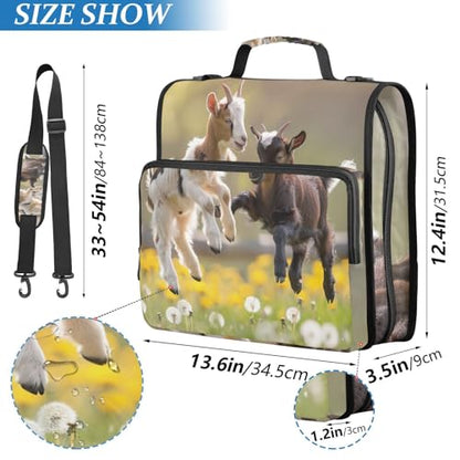 3 Ring Zipper Binder with Shoulder Strap, 500 Sheets Capacity, Multi-Pocket Organizer for School/Office, 1.5 Inch D-Rings Zip Binder (Playful Goats Pattern)