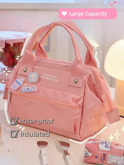 Kawaii Lunch Bag with Kawaii Pins Cute Aesthetic Lunch Bag for Women Girls Large Insulted Tote Bag Kawaii School Supplies (Blue,Small) - color: Blue