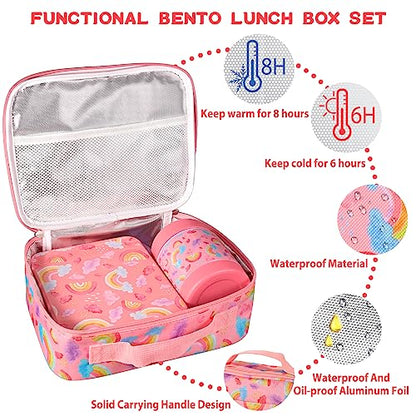 Howeemo Rainbow Bento Lunch Box Set, 25.36 oz Capacity, Stainless Steel Insulated Soup Thermo, Leak-proof Bento Box, Microwave and Dishwasher Safe - color: Rainbow