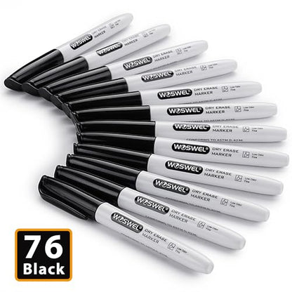 WOSWEL Dry Erase Markers Bulk, 76 Pack Black Fine Tip Whiteboard Markers, Fine Point, Low Odor Dry Erase Markers for School Office Home, Non-Toxic Easy Clean