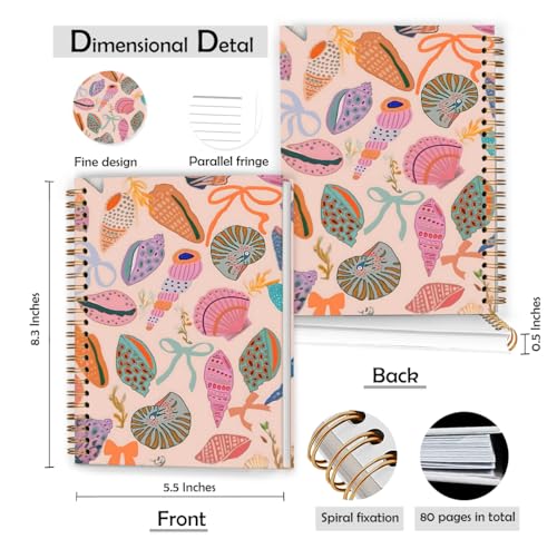 Preppy Pink Beach Seashell Notebook, Coastal Ocean Journal, Beachy Conch Journal, Gifts for Beach Lovers, Marine Biology Aesthetic Hardcover Spiral Notebook, 5.5x8.3 Inch - color: Color_5