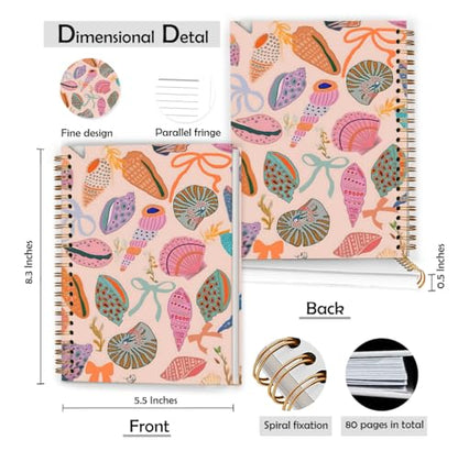Preppy Pink Beach Seashell Notebook, Coastal Ocean Journal, Beachy Conch Journal, Gifts for Beach Lovers, Marine Biology Aesthetic Hardcover Spiral Notebook, 5.5x8.3 Inch - color: Color_5