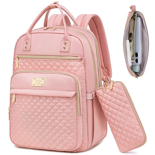Tealari Laptop Backpack for Women,15.6 Inch Laptop Backpack for Work,Water Resistant Travel Backpack,College Bookbag with Wallet (Pink-1) - color: Pink-1