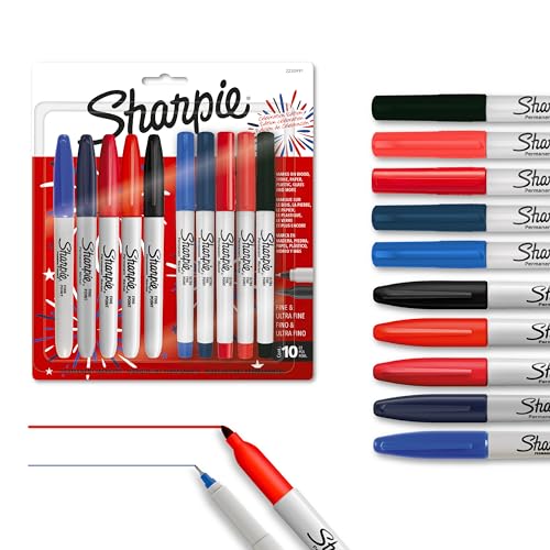 Sharpie® Permanent Markers, Fine and Ultra-Fine Points, Assorted, 10 Count, USA 250th Anniversary Edition - color: Assorted USA