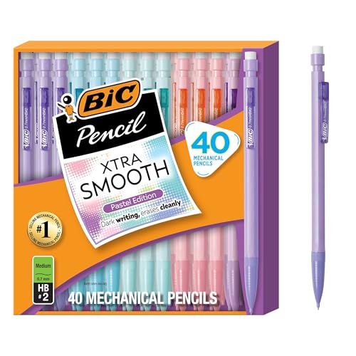 BIC Xtra-Smooth Pastel Mechanical Pencils with Erasers, Medium Point (0.7 mm), Bulk School Supplies for Students and Teachers, 40-Count Pack - color: Pastel Edition, size: 40 Count (Pack of 1)