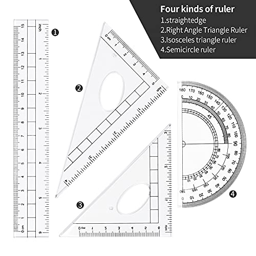 Unjoo Math Geometry Kit Sets 10 Piece Student Supplies, Compass Set, Black | Shatterproof Storage Box,Rulers,Protractor,Compass,Eraser,Pencil Sharpener,Lead Refills,for Classroom - color: Black1