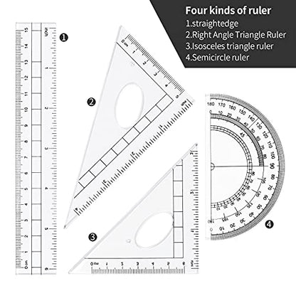 Unjoo Math Geometry Kit Sets 10 Piece Student Supplies, Compass Set, Black | Shatterproof Storage Box,Rulers,Protractor,Compass,Eraser,Pencil Sharpener,Lead Refills,for Classroom - color: Black1