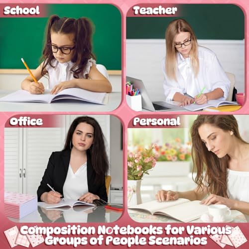 Harloon 6 Pack Composition Notebooks Wide Ruled Bulk Cute Pink Composition Notebook 110 Page 7-1/2" x 9-3/4" Kawaii Aesthetic Journal Back to School Gift for Classroom Office First Day of School - style: Kawaii