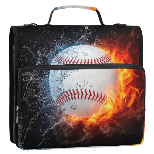Baseball Flame 3 Ring Zipper Binder Bag with Shoulder Strap for School | 2 Inch 3 Ring, Secure Zippered Closure, Organizer Pockets for Classification, Heavy Duty File Organizer - color: Baseball Flame
