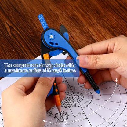 Zonon 2 Pcs Student Protractor and Compass, Student Geometry Math Set Drawing Compass and 180 Degree 6 Inch Protractor with Swing Arm for Drawing Measuring School Office (Deep Blue) - color: Deep Blue