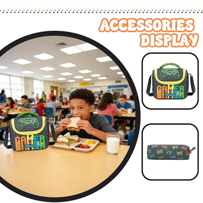 Kids Rolling Backpack for Boys 16.5" School Roller Backpack with Lunch Box, Toddler Backpacks with Wheels Rollig Wheeled Backpacks for Elementary School - color: Black Game