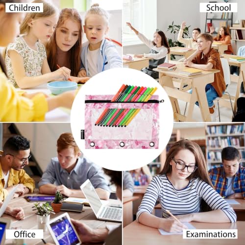 Gredecor 3 Ring Binder Pencil Pouch, Camouflage Ink Pink Zippered Pen Case Pouches with Clear Window, 2 Pack Stylish Office & School Supplie - color: Camouflage Ink Pink