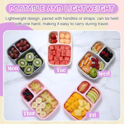 Honeydak 5 Pack Snack Containers 3 Compartment Bento Snack Boxes Divided Meal Prep Containers with Lids Reusable Adults Lunch Food Storage Box for School Work Travel(Creamy Pink Gray) - color: Creamy Pink Gray