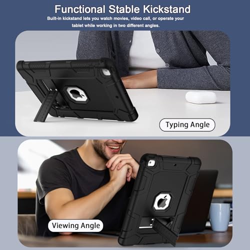 for iPad 6th/5th Generation Case, iPad Air 2 Case 9.7 Inch, [3-in-1] Heavy Duty Shockproof Rugged Protective Cover with Kickstand for A1893 A1954 A1822 A1823 A1566 A1567, Black - color: Black