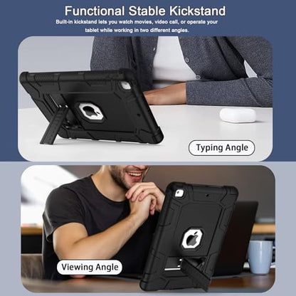 for iPad 6th/5th Generation Case, iPad Air 2 Case 9.7 Inch, [3-in-1] Heavy Duty Shockproof Rugged Protective Cover with Kickstand for A1893 A1954 A1822 A1823 A1566 A1567, Black - color: Black