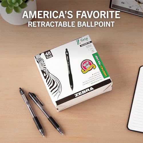 Zebra Pen Z-Grip Retractable Ballpoint Pen, Medium Point, 1.0mm, Black Ink, Model Number: 22148 - (Pack of 6, 288 Count Total) - color: Black