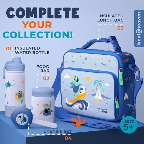 Bentoheaven Kids Water Bottle Stainless Steel for Boys & Girls, Blue | Reusable 17 oz insulated metal tumbler with 2 lids (chug and straw), leakproof design, silicone boot for school and sports. - color: Ocean Blue