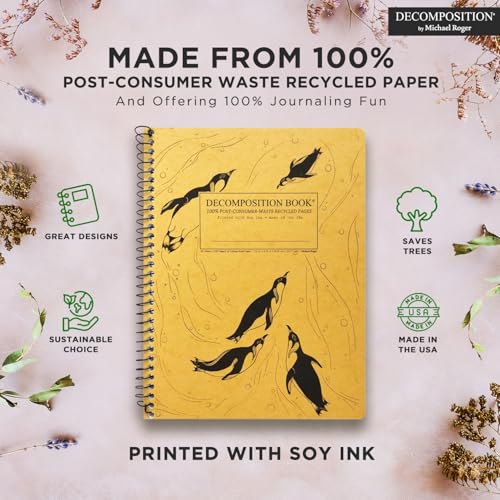 Decomposition King Penguins College Ruled Spiral Notebook - 9.75 x 7.5 Journal with 160 Lined Pages - 100% Recycled Paper - Cute Notebooks for School Supplies, Home & Office - Made in USA - color: King Penguins