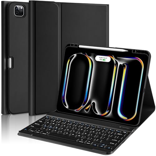 aMZCaSE for iPad Pro 13 inch Case with Keyboard (M5/M4) 2025/2024, for iPad Pro 13 Keyboard with Magnetic Detachable Folio Slim Cover,Smart Sleep/Wake,Pencil Holder, Black - color: Black