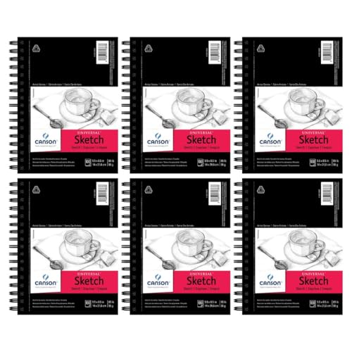 Canson Artist Series Universal Sketch Pad, 5.5" x 8.5", 65 lb. (96gsm), 100 Sheets/Pad, Case of 12 Pads, 1200 Sheets Total - size: 5.5" x 8.5" (12 Pack), style: 5.5" x 8.5" Side Wire